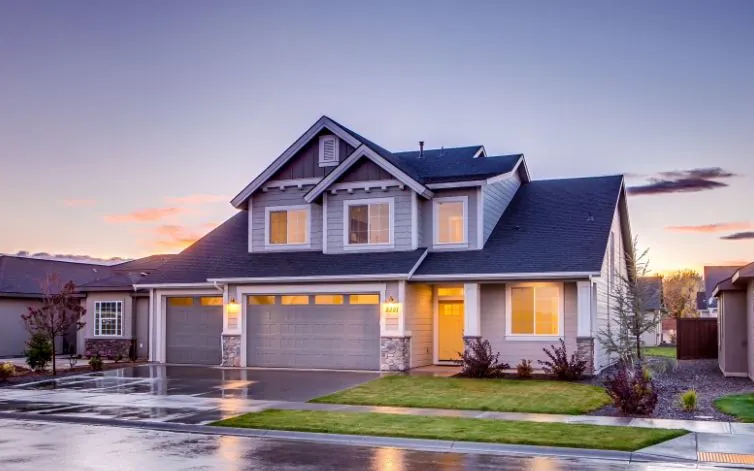 Two-storey family home at dusk